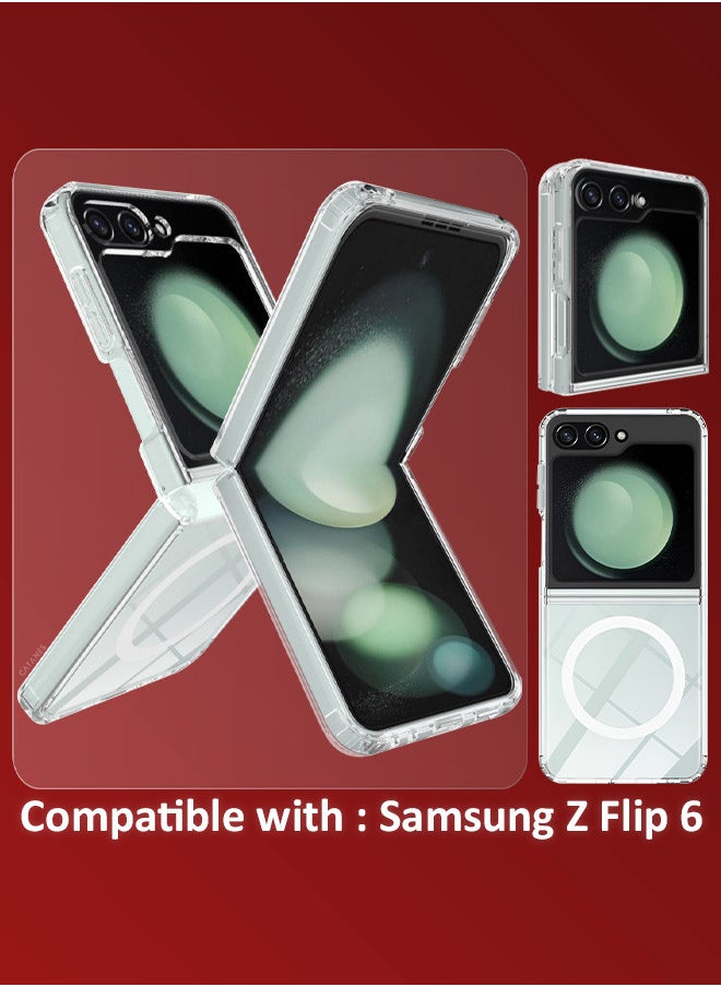 CATANES - [لهاتف Samsung Galaxy Z Flip 6] جراب شفاف مغناطيسي متوافق مع MagSafe غطاء جلدي شفاف وشفاف ومضاد للأصفرار ومضاد للانزلاق - Image 1