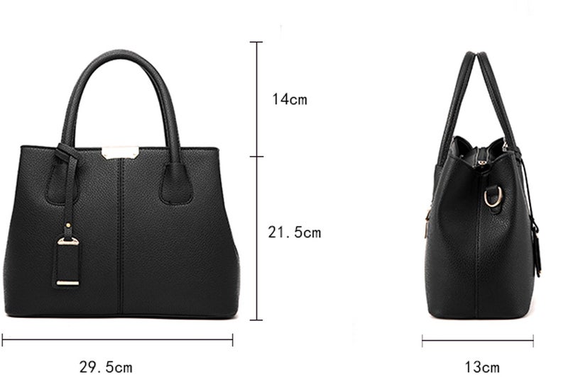Covelin Women's Top-handle Cross Body Handbag Middle Size Purse Durable Leather Tote Bag Black - Image 4