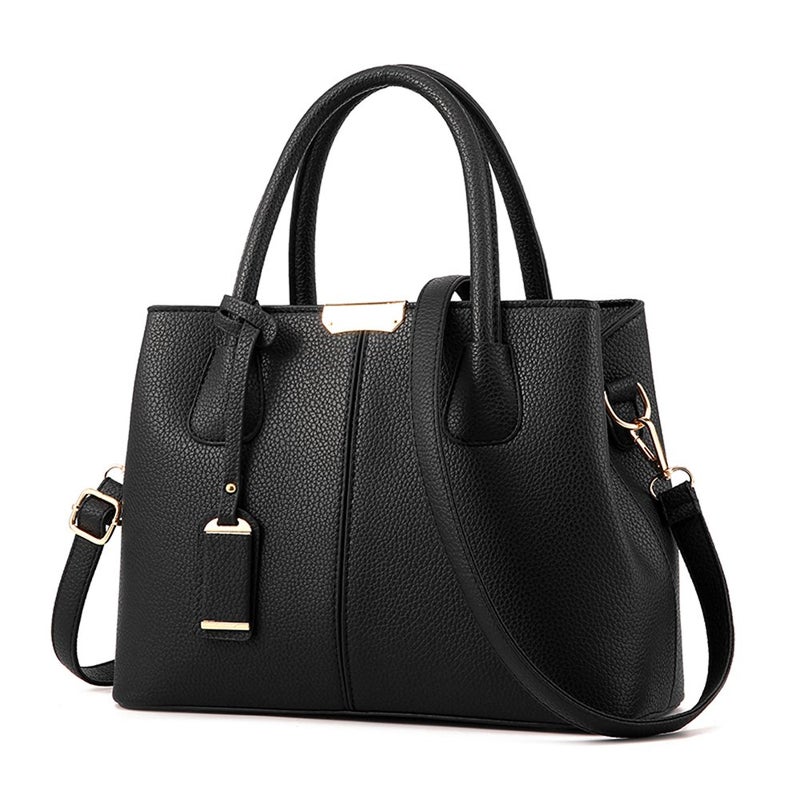 Covelin Women's Top-handle Cross Body Handbag Middle Size Purse Durable Leather Tote Bag Black - Image 1