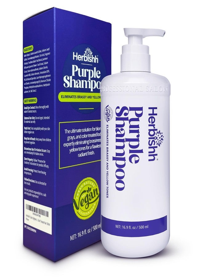 Herbishh Purple Shampoo for Blonde Hair 16.9 fl. Oz, Eliminates Yellow & Brassy Undertones from Silver & Highlighted Hair, Deep Cleansing Shampoo, Frizz Control & Color Protection - Image 1