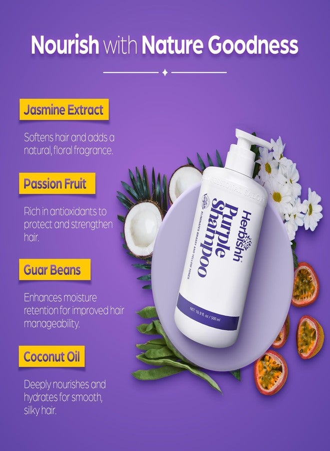 Herbishh Purple Shampoo for Blonde Hair 16.9 fl. Oz, Eliminates Yellow & Brassy Undertones from Silver & Highlighted Hair, Deep Cleansing Shampoo, Frizz Control & Color Protection - Image 4