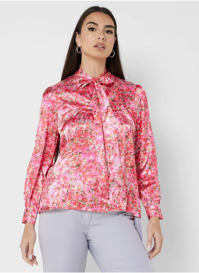 ELLA Printed Neck Tie Detail Top