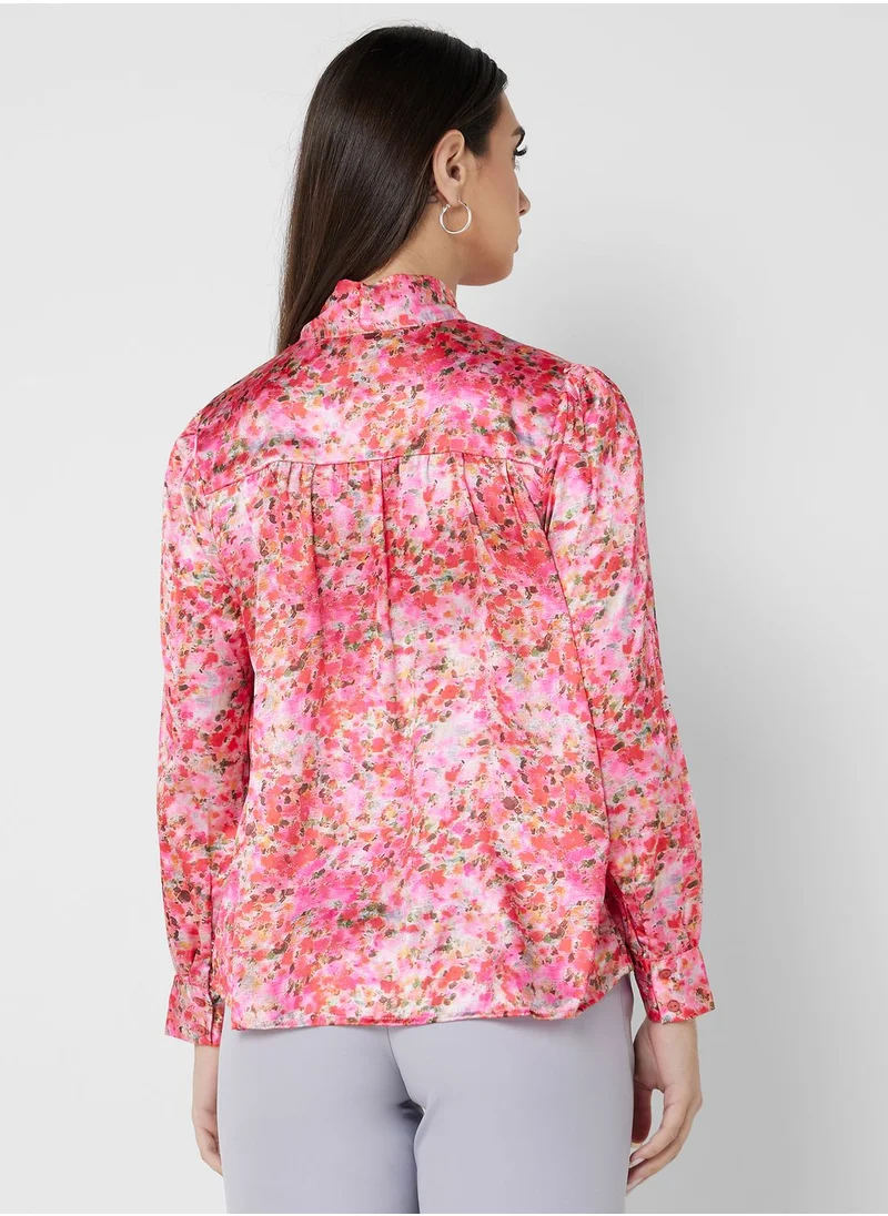 ELLA Printed Neck Tie Detail Top