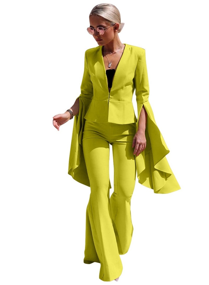 Shougu Fashionable Irregular Sleeve Flared Pants Suit Set - Image 1