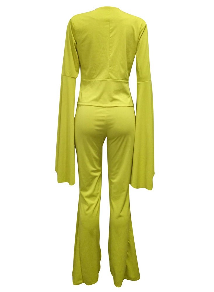 Shougu Fashionable Irregular Sleeve Flared Pants Suit Set - Image 2