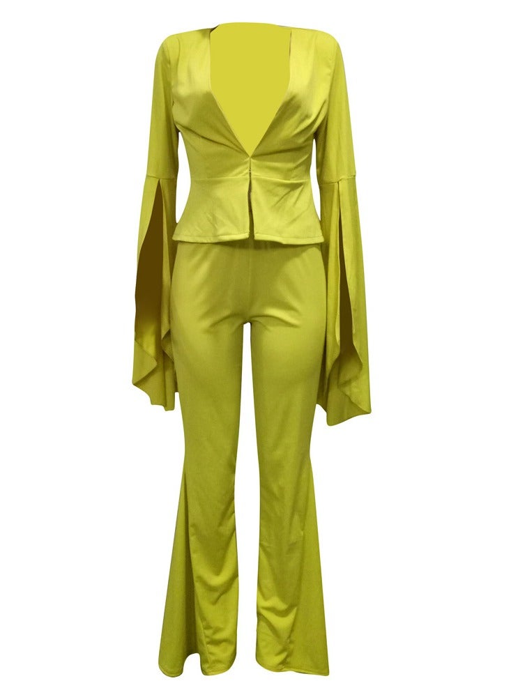 Shougu Fashionable Irregular Sleeve Flared Pants Suit Set - Image 4