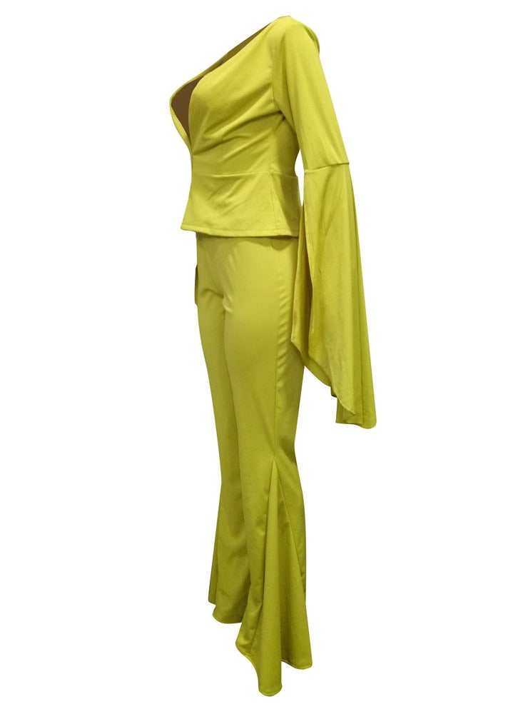 Shougu Fashionable Irregular Sleeve Flared Pants Suit Set - Image 3