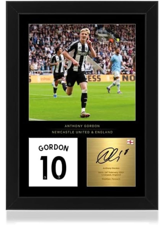 Win FC Anthony Gordon A4 Framed Photo Display - Reproduced Digital Signature - Gift For Newcastle Fans - Image 1
