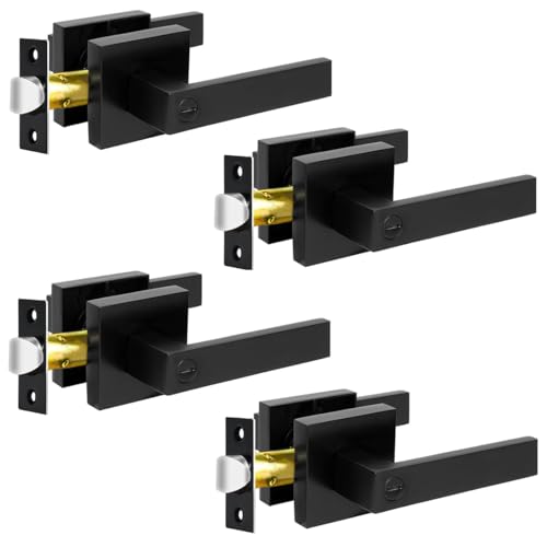 KAMOTA Privacy Door Levers, 4 Pack Matte Black Door Handles Bed and Bath Door Locks Interior Keyless Locksets, Left and Right Hand Reversible - Image 1