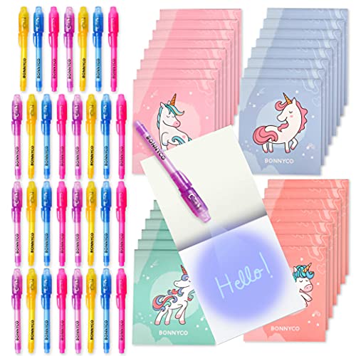 BONNYCO Invisible Ink Pen and Notebook Pack 32 Unicorn Party Favors for Kids Magic Spy Pen Goodie Bags Stuffers for Kids Unicorn Birthday Party Supplies Goody Bag Stuffers Return Gifts Prizes - Image 1
