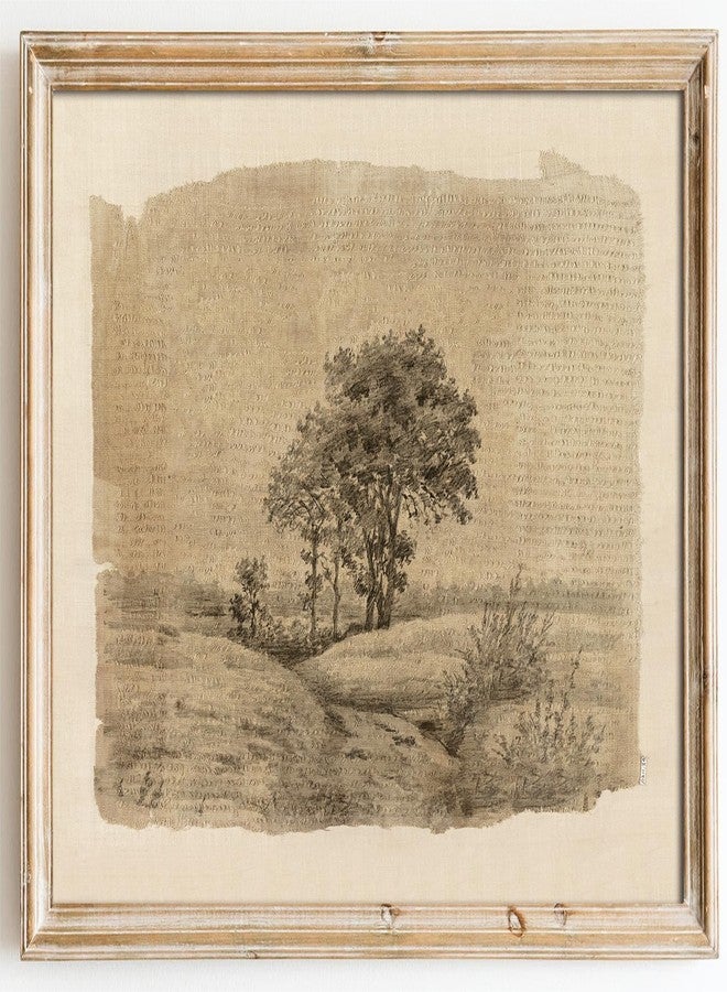 Kizbok Neutral Wall Art Decor Vintage Tree Sketch Canvas Prints Rustic Neutral Brown Tones Nature Drawing Oil Painting, Moody Antique Landscape Art Pictures for Bedroom, Farmhouse Wall Decor for Bathroom Home(8" x 10"-UNFRAMED) - Image 1