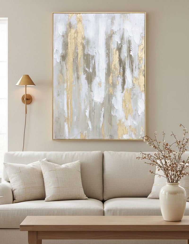 Zessonic Gold Abstract Wall Art Decor - Framed Texture Paintings Modern Canvas Artwork with Hand-Painted Gold Foil for Modern Style Decor, Ready to Hang - Image 2
