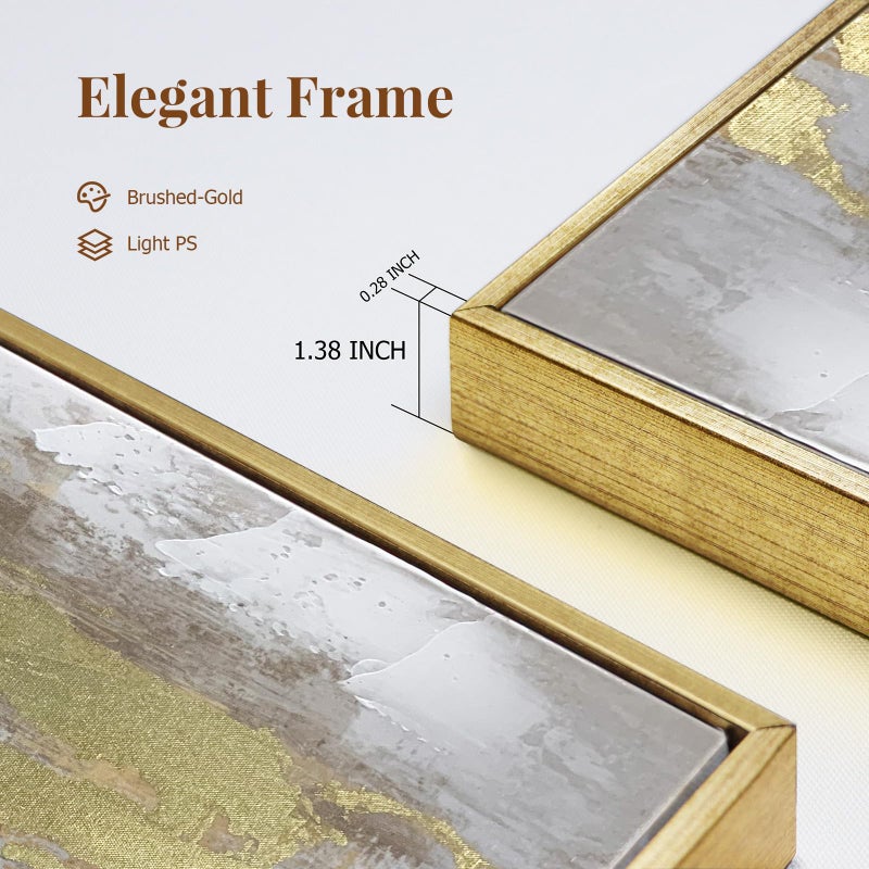 Zessonic Gold Abstract Wall Art Decor - Framed Texture Paintings Modern Canvas Artwork with Hand-Painted Gold Foil for Modern Style Decor, Ready to Hang - Image 4
