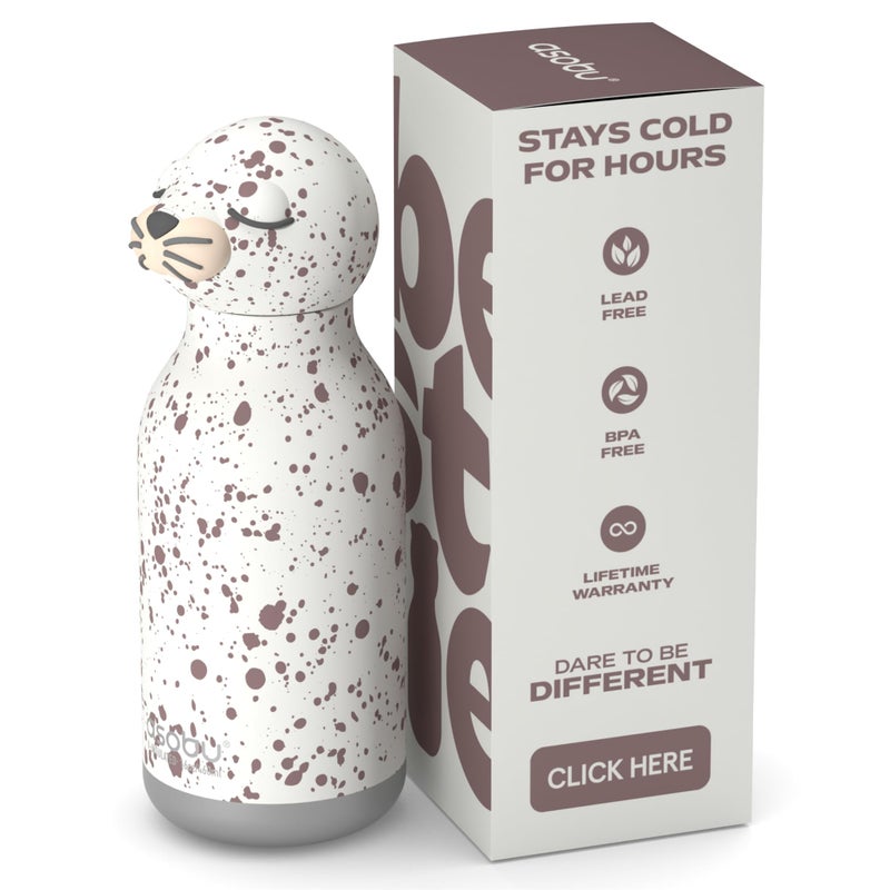 asobu Bestie Bottle Insulated Stainless Steel Water Bottle with Detachable Soft Animal Head Fun Drinking For Kids and Teens with Flexible Reusable Straw 16 Ounce Seal White - Image 2
