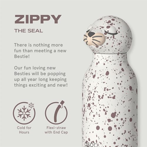 asobu Bestie Bottle Insulated Stainless Steel Water Bottle with Detachable Soft Animal Head Fun Drinking For Kids and Teens with Flexible Reusable Straw 16 Ounce Seal White - Image 3