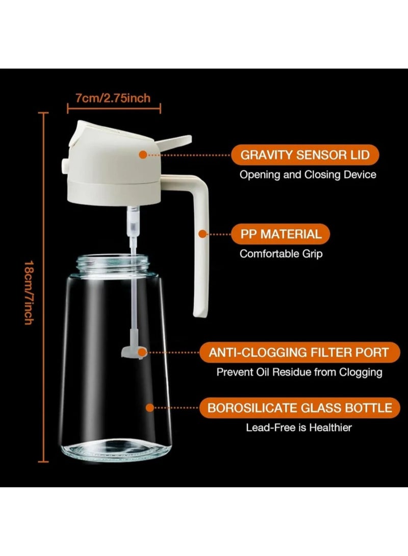 2Pcs Olive Oil Spray Bottle for Cooking - 2 in 1 Olive Oil Dispenser for Kitchen Gadgets, Air Fryer, Salad, and BBQ, 470ml/ 16oz, Beige  - Image 4