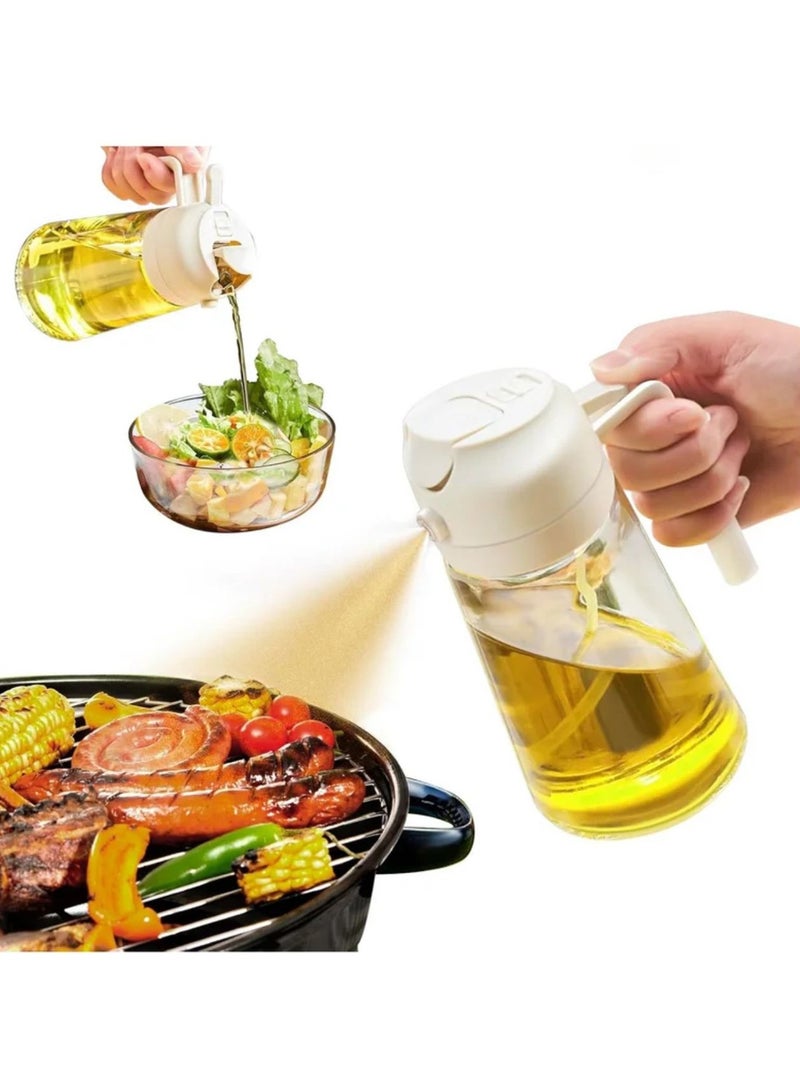 2Pcs Olive Oil Spray Bottle for Cooking - 2 in 1 Olive Oil Dispenser for Kitchen Gadgets, Air Fryer, Salad, and BBQ, 470ml/ 16oz, Beige  - Image 3
