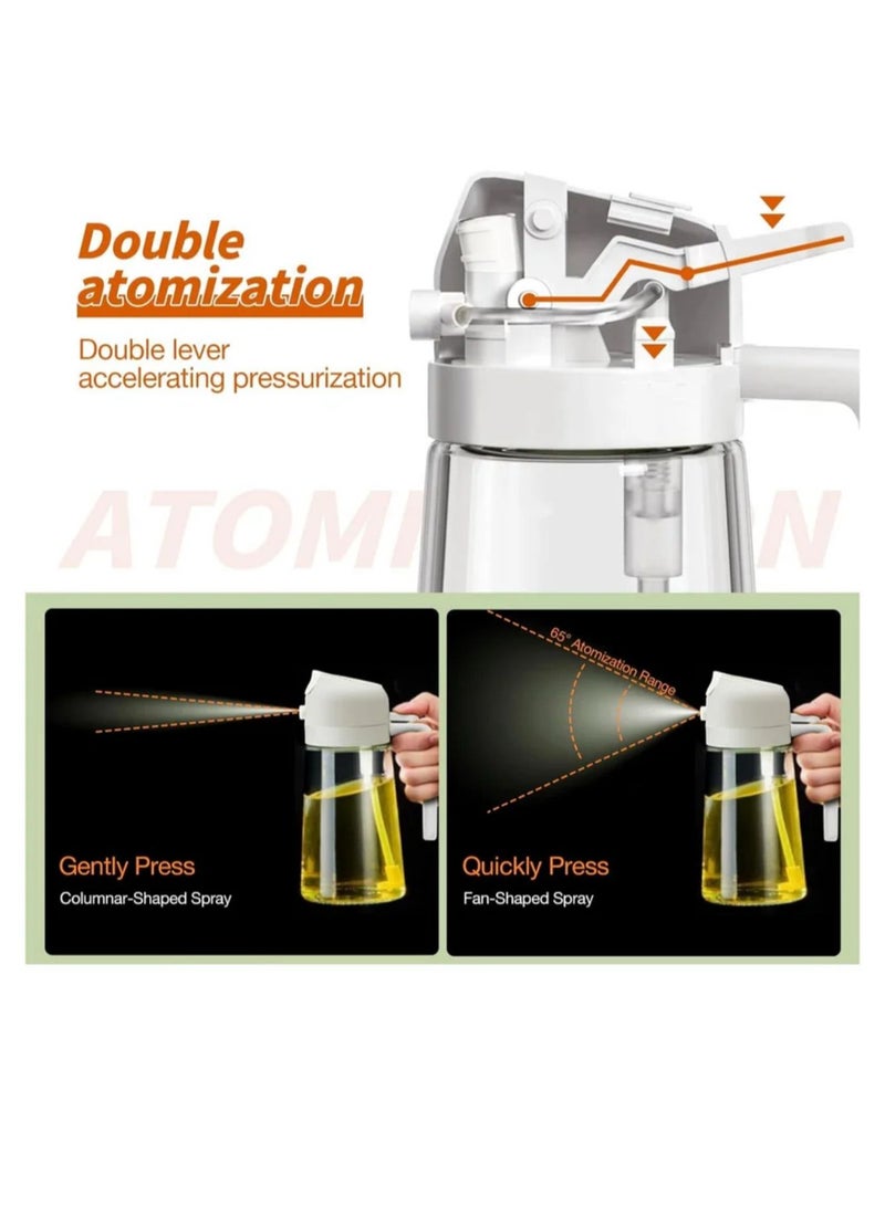 2Pcs Olive Oil Spray Bottle for Cooking - 2 in 1 Olive Oil Dispenser for Kitchen Gadgets, Air Fryer, Salad, and BBQ, 470ml/ 16oz, Beige  - Image 5