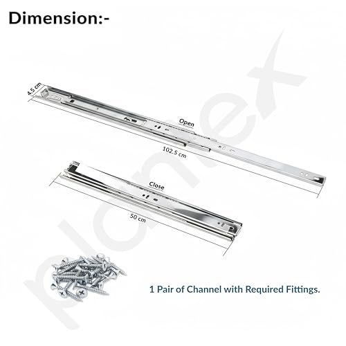Plantex Drawer Channel/Regular Close Ball Bearing/Channel for Drawer/Telescopic Channel for Wooden & Metals Drawers in Kitchen, Wardrobe, (20-Inch,Silver) 1 Pair Set - Image 3