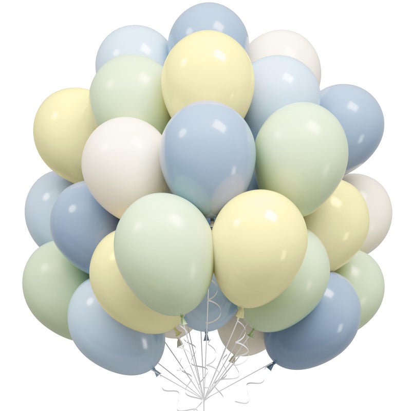Sowide Blue and Green Balloons, Baby Shower Balloons 50Pcs 12 Inch Pastel Light Green White Baby Blue Yellow for Kid Boy First 1st Birthday Decorations Party Blue and White Baby Shower Supplies - Image 1