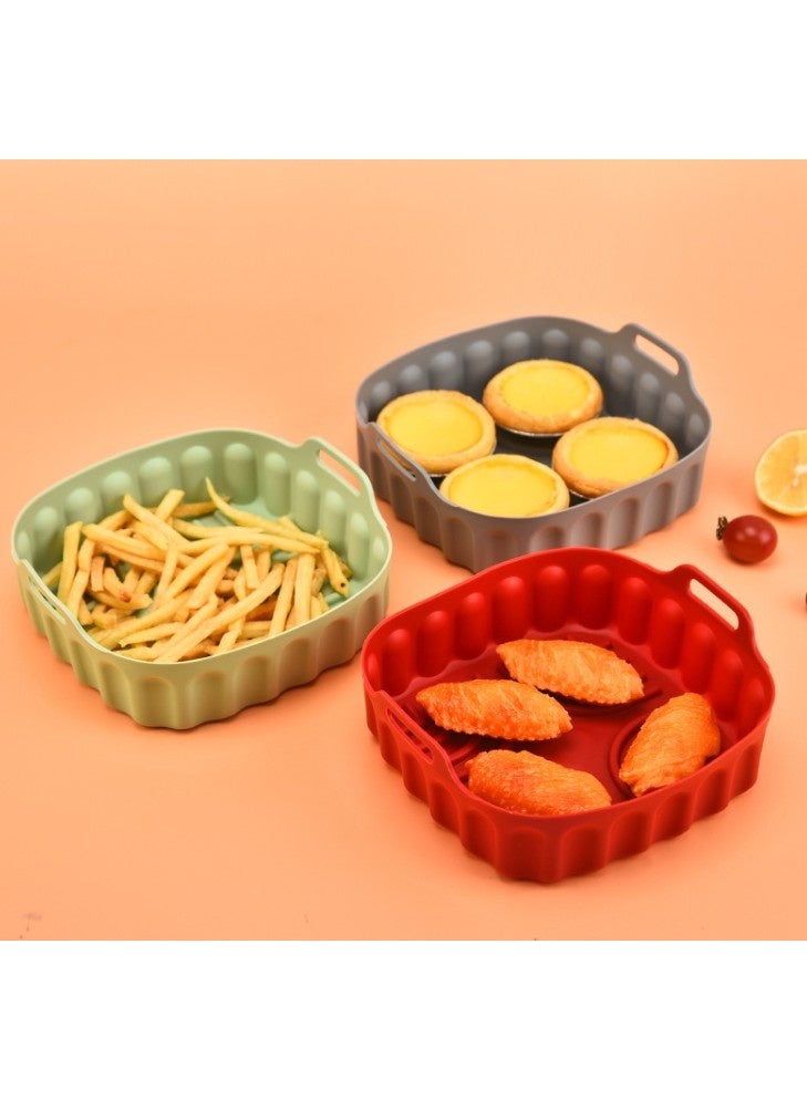 HOMESTAR Multi-Color Silicone Mat Set (Red/Gray/Green) | Air Fryer Accessories Square Baking Pan | Non-Slip Heat-Resistant Tray | 18×17×5cm Standard Size | 136g Each (3-Pack) | For Baking/Roasting/Defrosting | Food-Grade Safe Material | Dishwasher Friendly & Foldable - Image 1