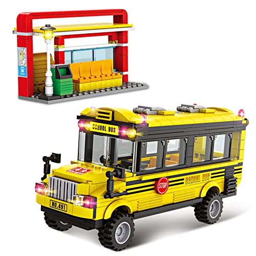 INRATELL School Bus Building Blocks Set City School Day Bus Construction Playset with School Bus  Station Education Learning Roleplay STEM Brick Toys Ideal Gift for Kids Boys Girls Aged 6 488 Pieces - Image 1