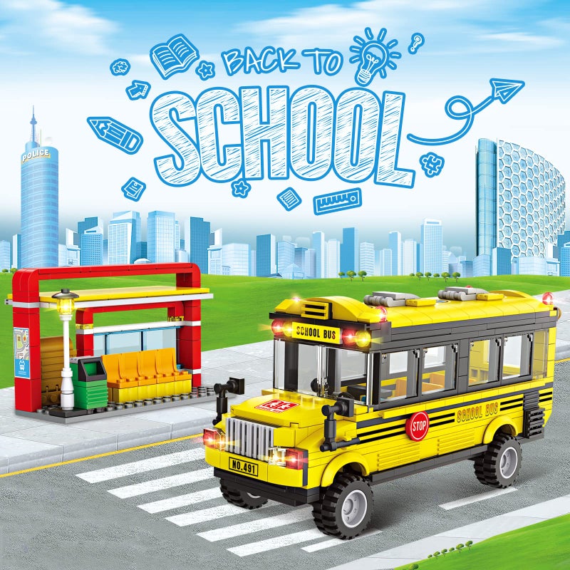 INRATELL School Bus Building Blocks Set City School Day Bus Construction Playset with School Bus  Station Education Learning Roleplay STEM Brick Toys Ideal Gift for Kids Boys Girls Aged 6 488 Pieces - Image 3