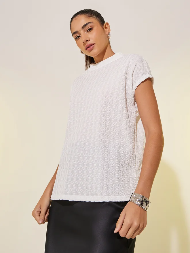 تايك تو Take Two Textured High Neck Regular Fit T-Shirt