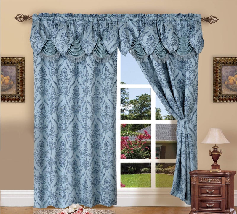 Elegant Comfort Penelopie Jacquard Look Curtain Panel Set, 54 by 84-Inch, Blue, Set of 2 - Image 1