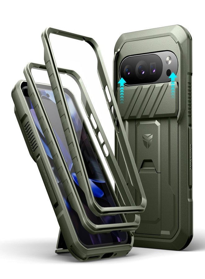 Dexnor for Google Pixel 10/10 Pro Case with Slide Camera Cover & 2 Front Frames & Built-in Screen Protector & Kickstand, Full-body Shockproof Protective Cover Rugged Bumper Cases,Army Green(2025) - Image 1