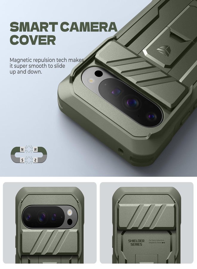 Dexnor for Google Pixel 10/10 Pro Case with Slide Camera Cover & 2 Front Frames & Built-in Screen Protector & Kickstand, Full-body Shockproof Protective Cover Rugged Bumper Cases,Army Green(2025) - Image 3