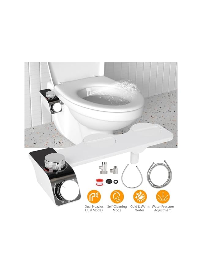 The Bros Bidet Attachment for Toilet,Non-Electric Bidet Toilet Attachment with Cold/Hot Water,Bidet Toilet Seat Attachment with Self-cleaning Dual Nozzles and Adjustable Pressure Control - Image 4
