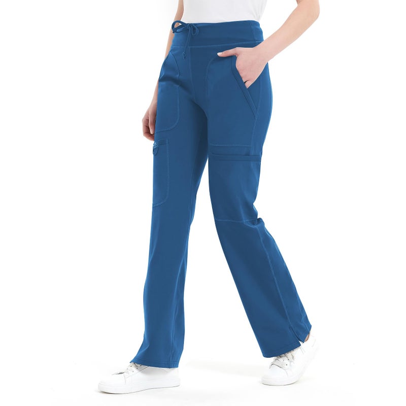 QBK Yoga Scrub Pants Women Mid Rise Yoga Work Pants- Five Pocket Cargo Scrub Pant (Large, Royal Blue) - Image 5