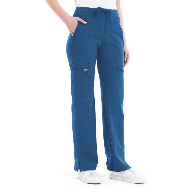 QBK Yoga Scrub Pants Women Mid Rise Yoga Work Pants- Five Pocket Cargo Scrub Pant (Large, Royal Blue) - Image 3