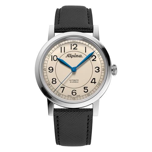 Alpina Men's Automatic Heritage Watch, Black Leather Strap, Beige Dial Style: AL-520BG3SH6 - Image 1