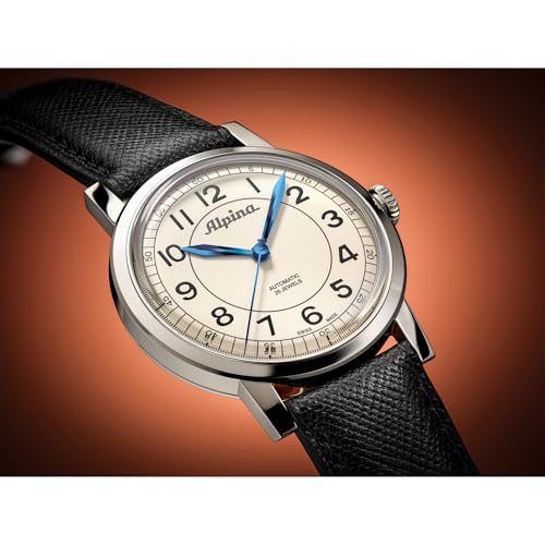 Alpina Men's Automatic Heritage Watch, Black Leather Strap, Beige Dial Style: AL-520BG3SH6 - Image 3