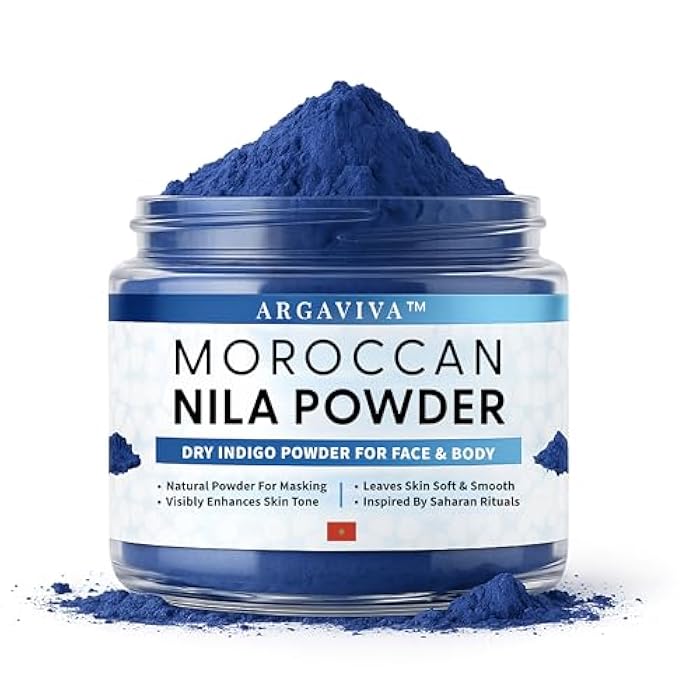 Argaviva Moroccan Nila Powder – Natural Blue Clay Mask for Face, Body & Hair – Exfoliates for Glowing, Even-Toned Skin – Plant-Based & Traditional Hammam Skincare for All Skin Types - Image 1