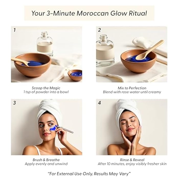 Argaviva Moroccan Nila Powder – Natural Blue Clay Mask for Face, Body & Hair – Exfoliates for Glowing, Even-Toned Skin – Plant-Based & Traditional Hammam Skincare for All Skin Types - Image 3