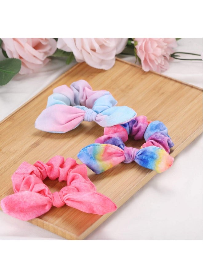 Funtopia - Bow Scrunchies for Hair, Funtopia 12 Pcs Cute Rabbit Bunny Ear Scrunchies, Fashion Colorful Tie Dye Scrunchy Hair Ties Bowknot Ponytail Holders for Women Girls Kids - Image 1