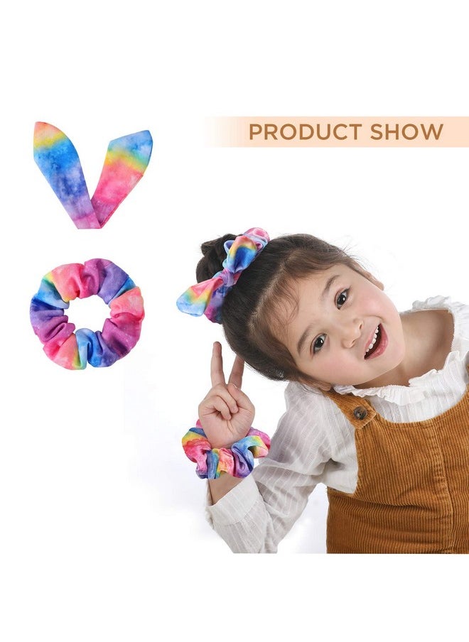 Funtopia - Bow Scrunchies for Hair, Funtopia 12 Pcs Cute Rabbit Bunny Ear Scrunchies, Fashion Colorful Tie Dye Scrunchy Hair Ties Bowknot Ponytail Holders for Women Girls Kids - Image 1