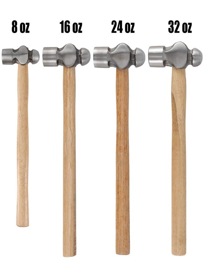ZEONHAK 4 PCS Ball Peen Hammer, 8 OZ,16 OZ, 24 OZ, 32 OZ Ball Peen Hammer Set with Wooden Handle and Non-Slip Shock Absorbing Grip for Metal Rivetc - Image 2
