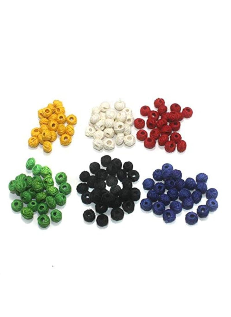 Beadsnfashion - Beadsnfashion 150 Pcs. Cotton Thread Round Beads 6 Color Combo 12x8 mm for Jewellery Making, Beading, Arts and Crafts and Embroidery Work - Image 1