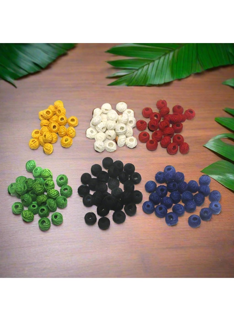 Beadsnfashion - Beadsnfashion 150 Pcs. Cotton Thread Round Beads 6 Color Combo 12x8 mm for Jewellery Making, Beading, Arts and Crafts and Embroidery Work - Image 1