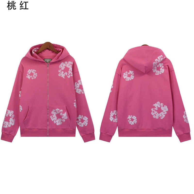 Generic Cross-Border New Sweatshirt Denim Silver Sequins Embellished with Full-Print Ring Hoodie Trendy Mens and Womens Casual Suit 6030 pink 