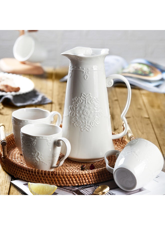 European-style Ceramic Embossed Kettle Household Microwave Large Capacity Cold Water Kettle Set Coffee Cup Pot Cool White Bottle Kettle-Color:Butterfly Mug-Capacity:201-300ml - Image 1