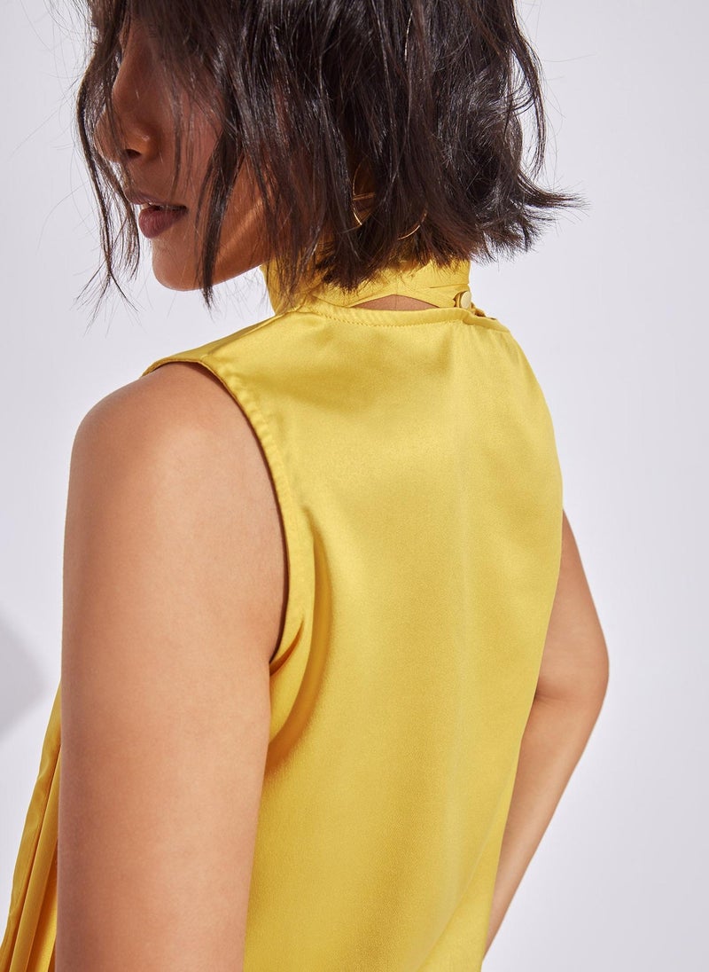 The Label Life Mustard Neck Tie-Up Satin Top  - Image 4