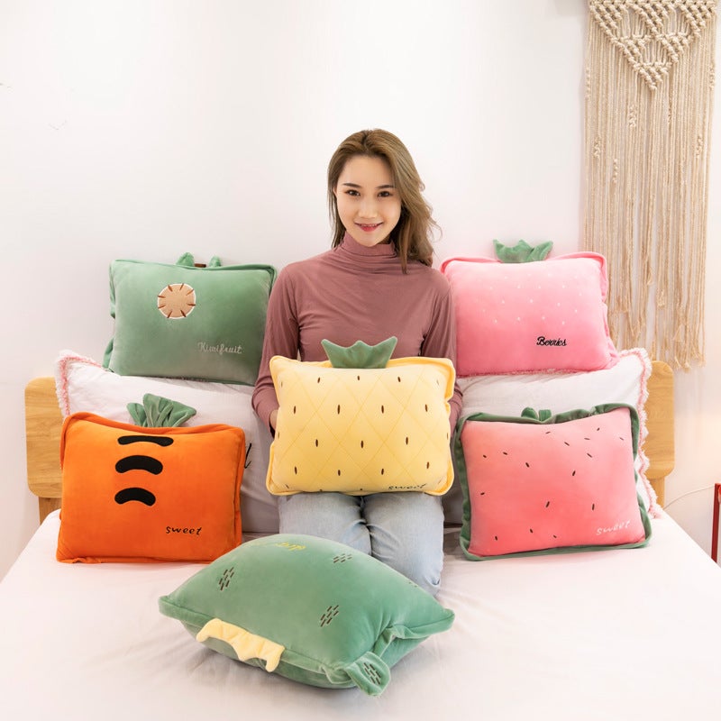 Factory wholesale fruit shape plush pillow air conditioning quilt hand warm three-in-one girl gift creative pillow blanket(Kiwi, 36*40  110*160) - Image 3