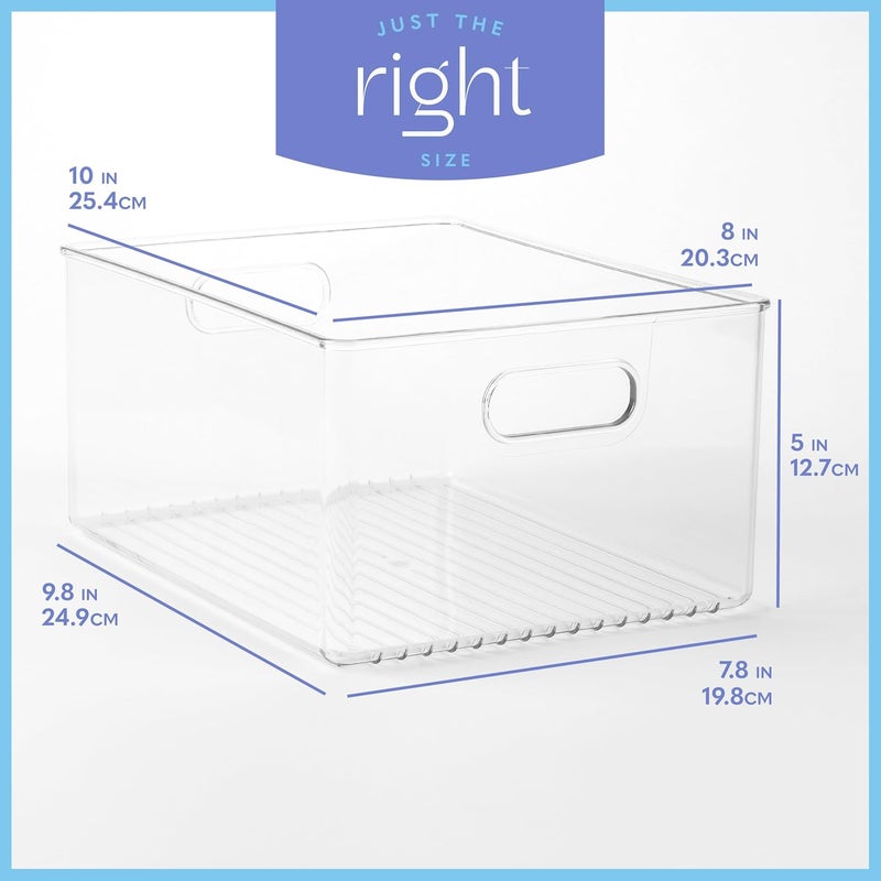 PrimeBox Plastic Food Storage 4 Pack Clear Container Bin with Handles for Organizing Kitchen, Pantry, Refrigerator, Freezer, Pantry, Cabinet, Closet, Bathroom 10”x8”x5” - Image 3