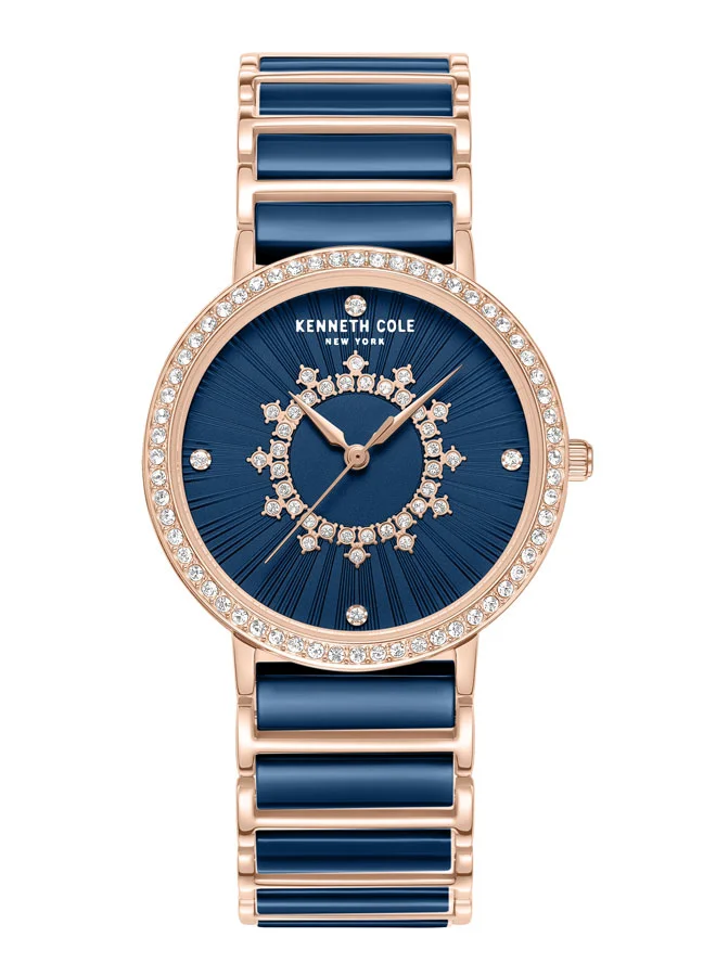 Kenneth Cole New York Kenneth Cole New York 36mm Analog Women's Watch with Blue Dial & Blue, Rose Gold Ceramic-Stainless Steel Bracelet