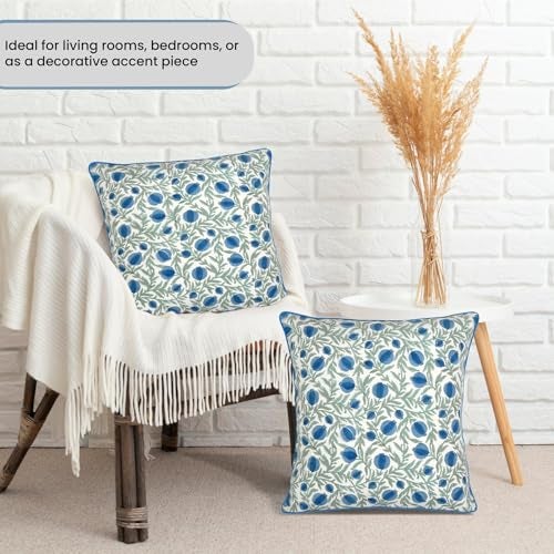 Ridhi Block Print Queen Blue Pillow Cover 20 x 20 Pack of 2 Decorative Couch Pillows for Living Room Farmhouse Chic Boho Cute Outdoor Pillows Covers Gifts for Spring Mothers Day - Image 3